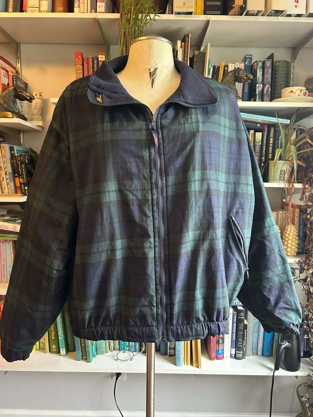 Catalina Plaid Jacket Size XL Green Blue Blackwatch Windbreaker Fleece Lined